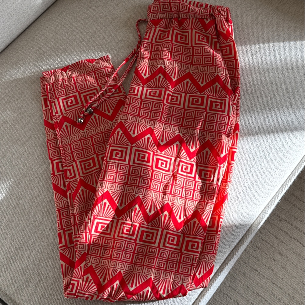 J.O.A. Red and White Geometric Pants